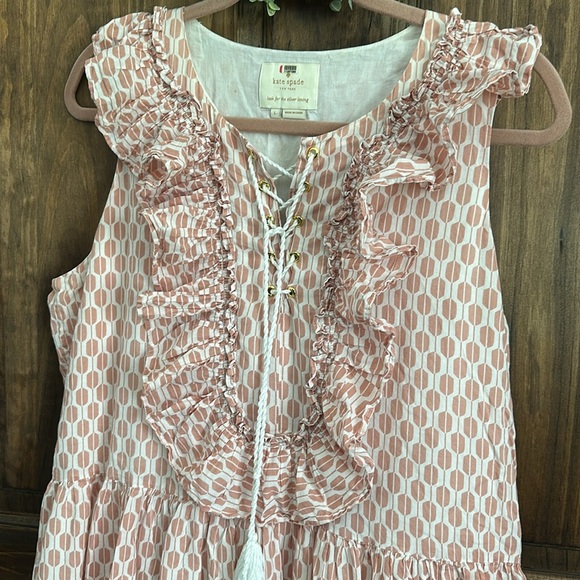 Kate Spade Arrow Stripe Boho Ruffle Pink Midi Dress sleeveless size large - Picture 4 of 6